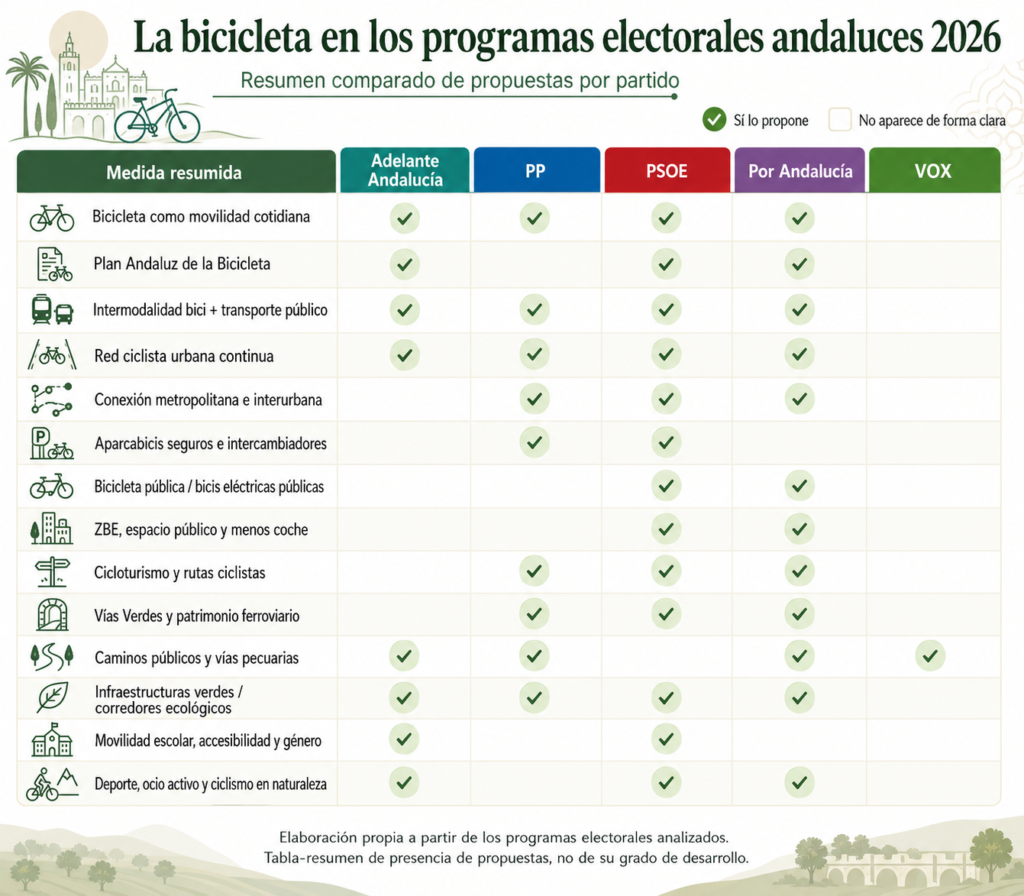 Tabla resumen programas electorales y bicicleta