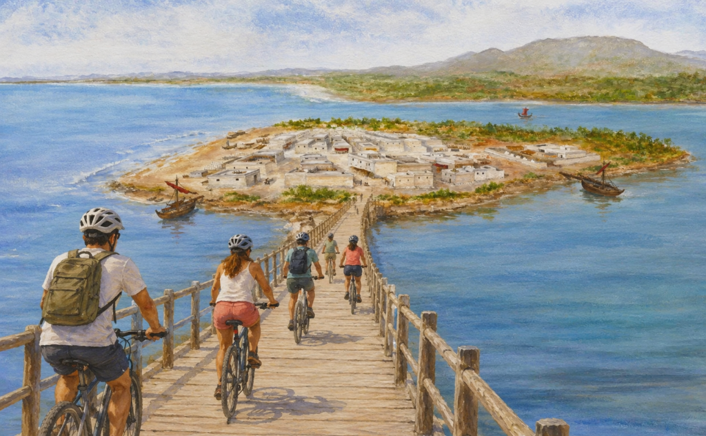 Recreación de lo que sería llegar en bici al Cerro del Villar si siguiera como en el siglo VIII a.C.